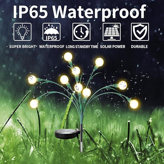 Aogist Solar Garden Lights Outdoor Waterproof,4 Packs 40 LED,Sway by Wind, Yard Patio Pathway Decoration, High Flexibility Iron Wire & Heavy Bulb Base,Warm White