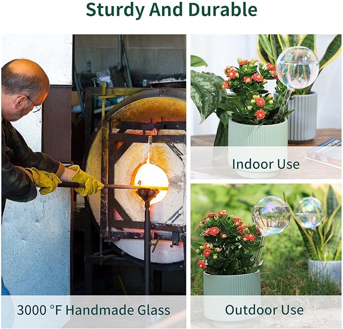 6.4 oz Medium Plant Self Watering Globes, Light Iridescent Glass Water Bulb for Indoor Plants While Away, Automatic Plant Waterer Self-Watering Stakes, Plant Thing for Plant Parents, 2 Pack