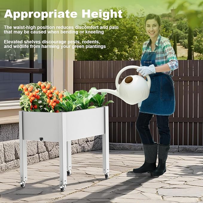 Horticulture Raised Garden Bed with Legs, Divisible Raised Resin Planter Box for Backyard, Patio, Balcony, with 4 Legs & 4 Swivel Lockable Wheels(Ashen,30.04 * 17.72 * 28.9)