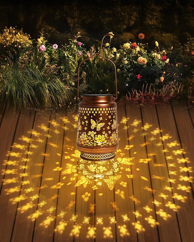 Butterfly Solar Lanterns Outdoor Waterproof, Garden Decor Birthday Gifts for Women Mom Grandma Sister, Metal Hanging Solar Lights Outside Decorative for Yard Patio Backyard Deck Porch Decorations