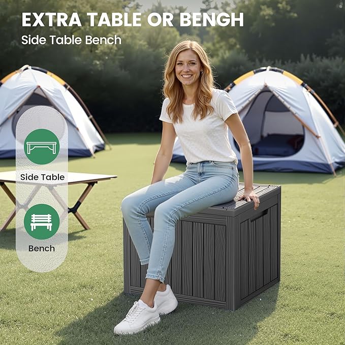 45 Outdoor Storage Box, Waterproof Resin Deck Box with Side Handles, Lockable Outdoor Bench for Indoor & Outdoor Use, Storage Bin for Patio Cushions, Garden Tools, Package Delivery, Black