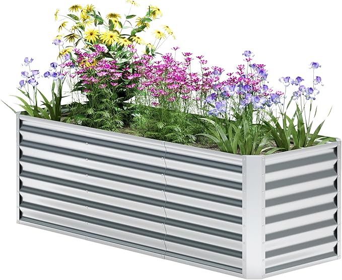 EKX 6x2x2FT Galvanized Raised Garden Bed, Raised Garden Bed Kit-Metal Planter Box Outdoor,Planting for Vegetables, Fruits,Herbs, Flowers-Slive