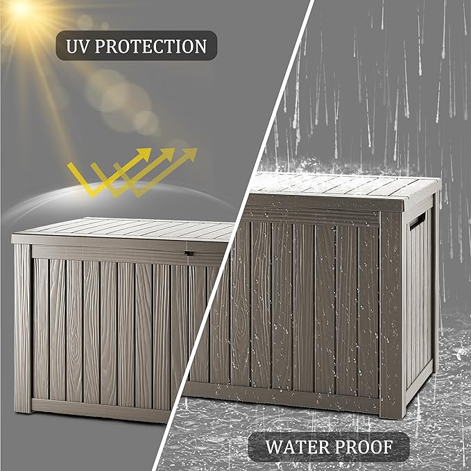 180 Gallon Lockable Resin Deck Box, Waterproof & UV-Resistant Outdoor Storage Box for Outdoor Cushion Storage, Garden Tools & Pool Accessories Storage, Gray