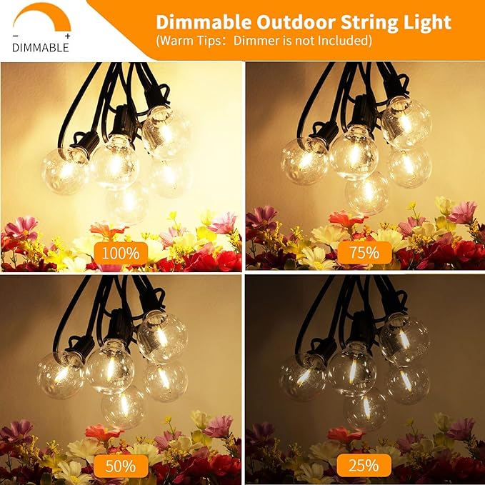 Svater Outdoor String Lights 50 FT, Patio LED Lights Outside with 26pcs Bulbs, Waterproof Shatterproof Hanging Globe Light Connectable for Bistro Cafe Backyard Balcony Warm White