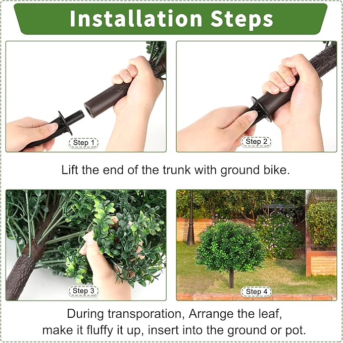 Artificial Boxwood Topiary Ball Trees, Set of 2 Artificial Boxwood Ball Bush Artificial Shrub Bushes UV Resistance Rated with Spike Fake Outdoor Plant for Front Door Decor, Home Decor, Garden