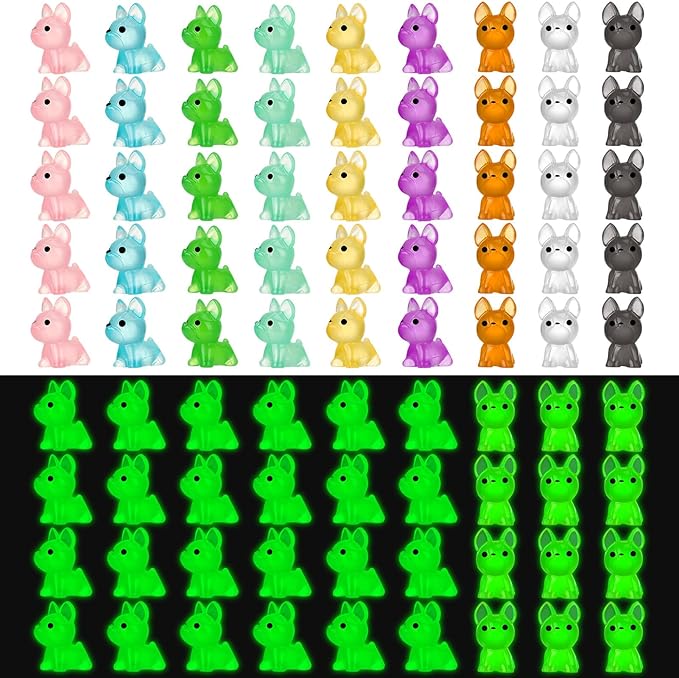 90 Pcs Luminous Mini Resin Dogs, Miniature Dog Figurines, Cute Small Dog Figures, Mini Dog Figurines Statues Glow in The Dark Crafts Cake Decor Tiny Home for Micro Landscape Dollhouse Garden