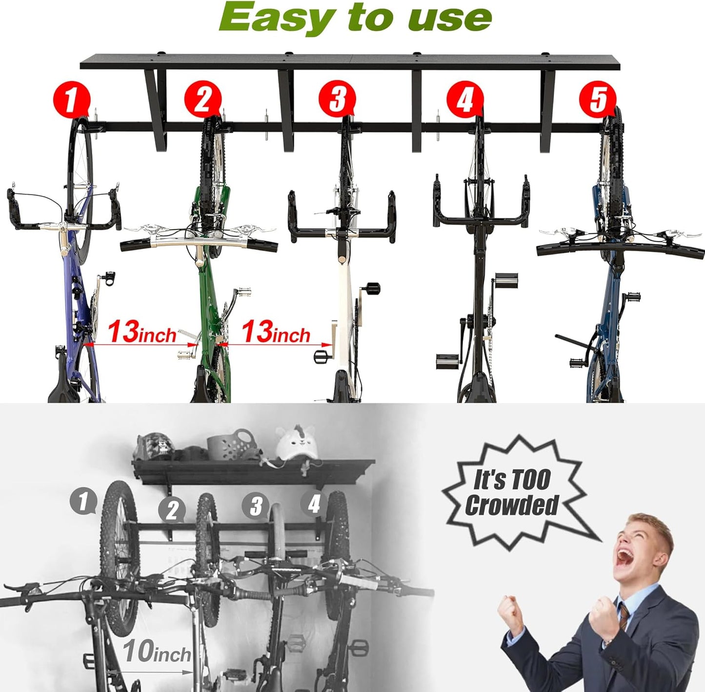 Bike Storage Rack with Shelf, Bike Wall Mount Garage Stand, Bike Hanger Storage Bicycles Hanger Hooks Bike Hooks for Garage Organizer