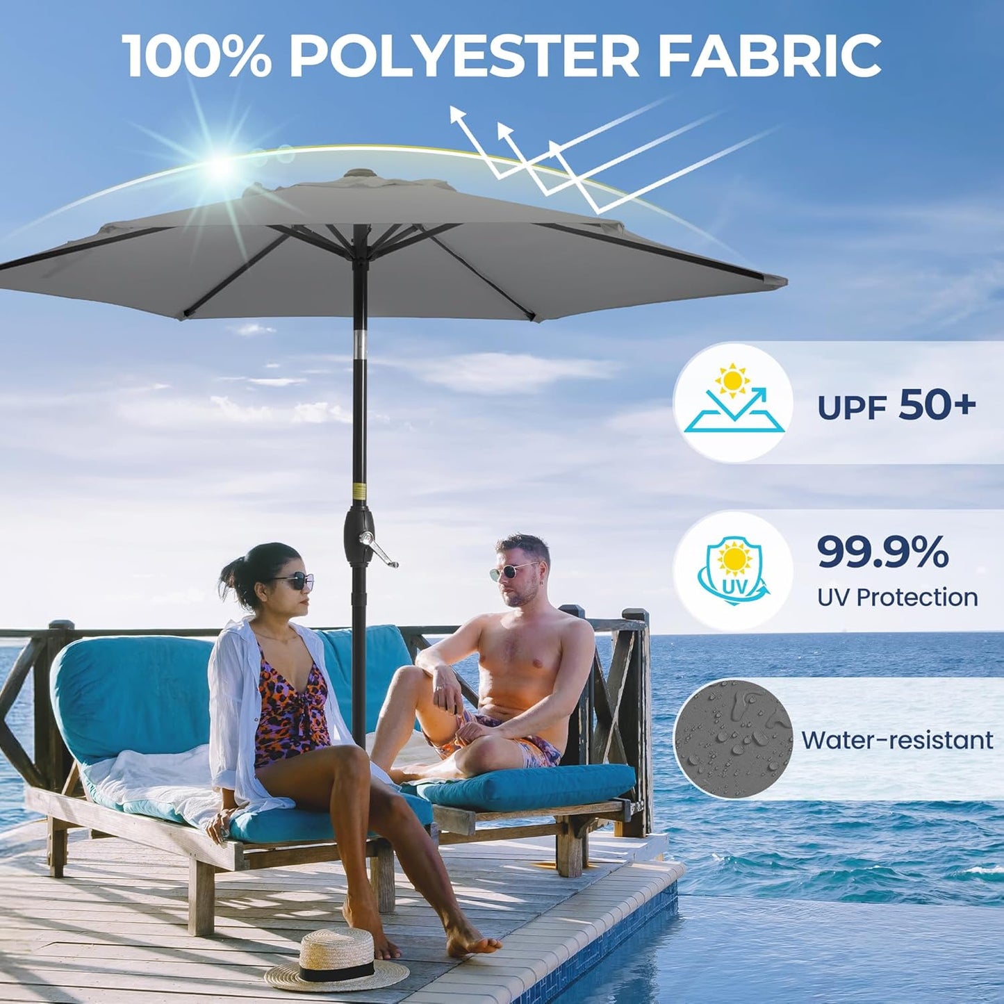 Aok Garden 7.5 ft Patio Umbrella Outdoor Market Umbrella Tilt Button and Crank 6 Ribs for Deck Lawn Pool& Backyard