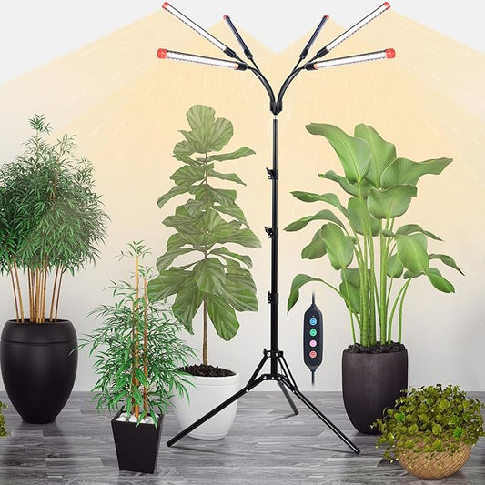 6-Head Grow Lights for Indoor Plants with Stand 54W, LED Plant Grow Light for Tall Houseplants, Bonsai Tree, Full Spectrum Growing Lamp with 4,8,12 Hr Timer, 24"-64" Adjustable Height