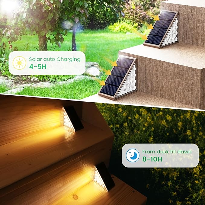 Solar Step Lights for Outside,12pack Solar Stair Lights Outdoor Waterproof IP67,Outdoor Deck Step Lights,Solar Outdoor Lights for Staircase,Patio,Front Step(Warm Brown)