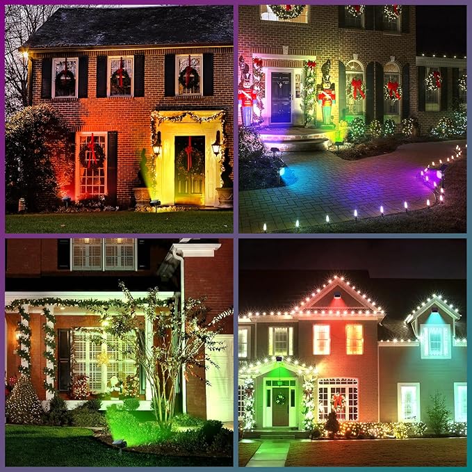 Solar Color Changing Spot Lights Outdoor, Multicolor Landscape Spotlights, IP65 Waterproof, Large Solar Panel, Yard Garden Pathway Light 4 Pack