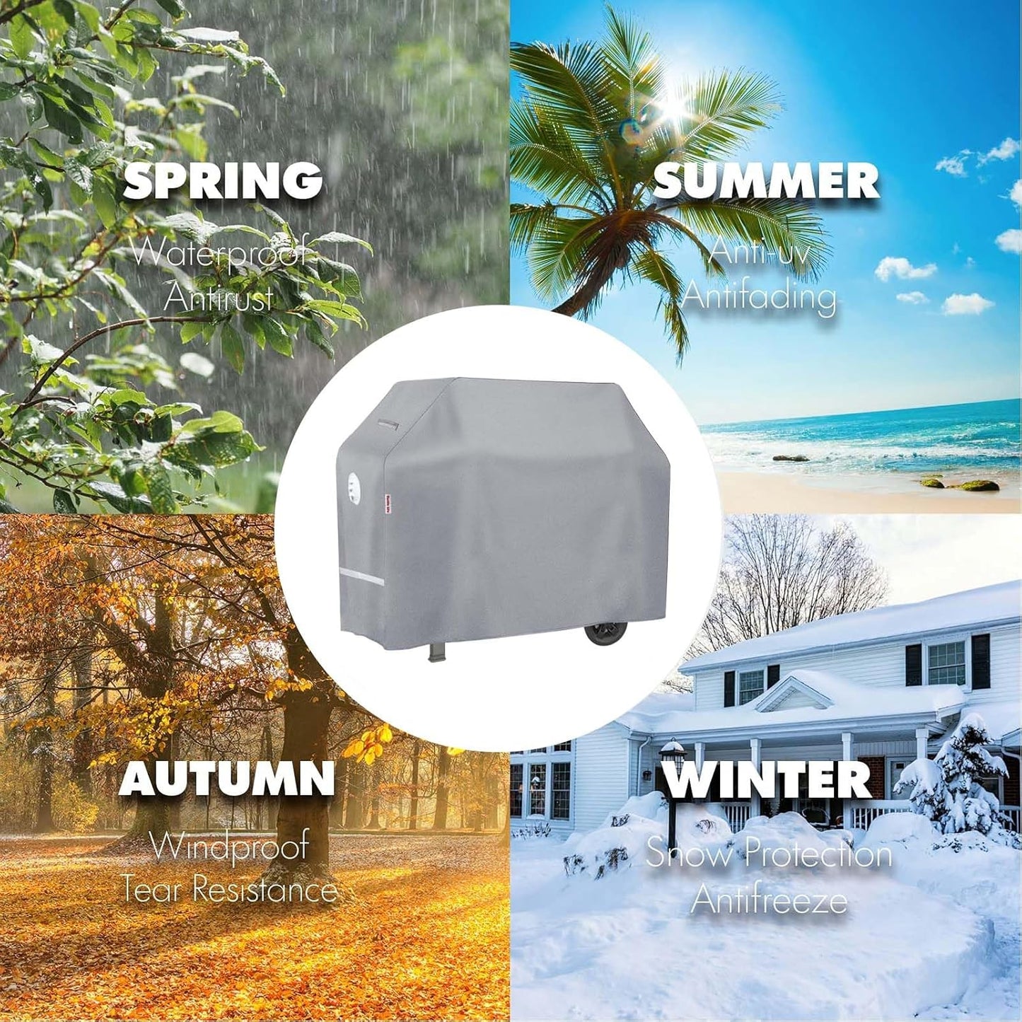 BBQ Grill Cover, 64 Inch Heavy Duty Waterproof 4-6 Burner Barbecue Gas Grill Covers for Weber Genesis Char-Broil Brinkmann, Gray