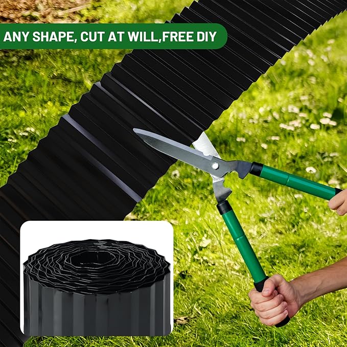 SnugNiture Corrugated Metal Garden Edging,12" x 20' Sturdy Lawn Edging Border,Landscape Edging Border for Lawn, Flower Bed,Garden and Yard(Black)