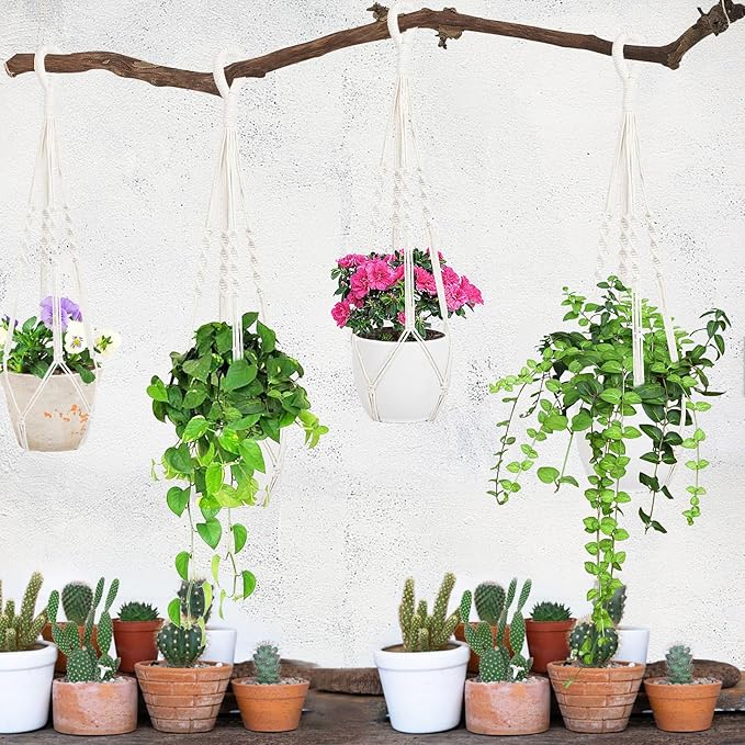 Augshy 27inch Macrame Plant Hanger, 2 Packs Plant Hangers with Hooks, Hanging Planter for Indoor Plants Decorative Macrame Pot Hanger for Home Decor