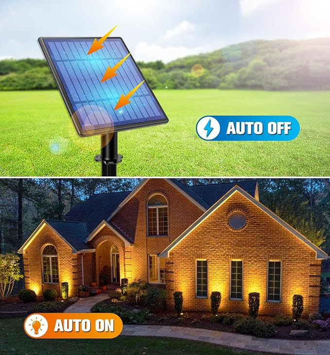 APONUO Metal Solar Spot Lights Outdoor with 9.8ft Cable Solar Powered Landscape Lighting Low Voltage IP65 Waterproof Auto On/Off for Outside Garden Yard Landscape Pathway Garage-Warm White(4-in-1)