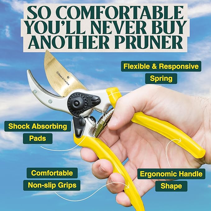 Haus & Garten ClassicPRO 8.5" Premium Titanium Bypass Garden Shears - Use as Pruners, Pruning Shears for Gardening, Hand Pruners, Handheld Garden Clippers Scissors Tool