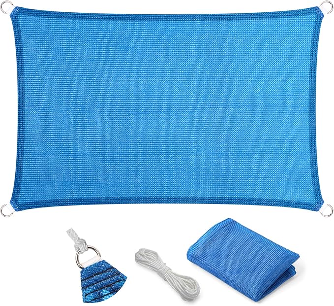 Eden's Decor Straight Flat-Edged Sun Shade Sail Rectangular 14' x 19' Blue UV-Blocking Outdoor Canopy Fabric Cloth Awning for Pergola Patio Garden Backyard Custom Size