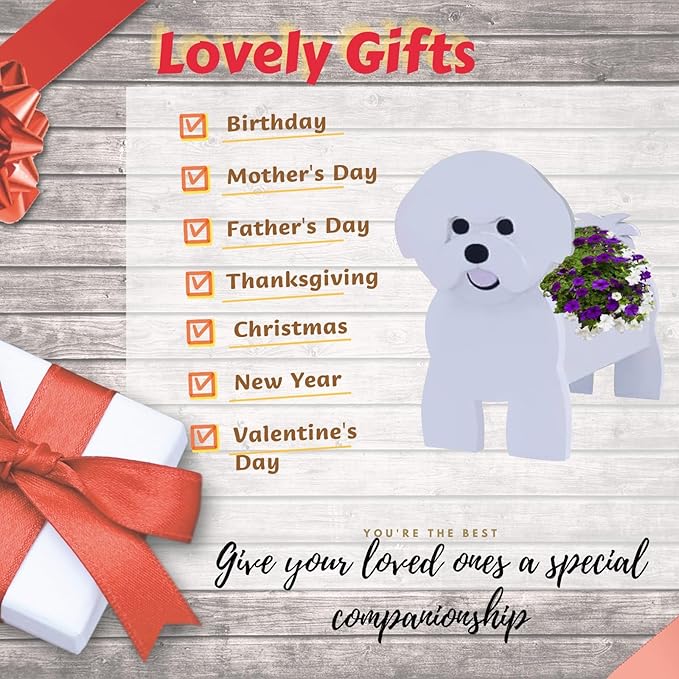Bichon Frise Dog Planter Plant Pots,Cute Garden Dog Flower Planter,Large Dog Planters Birthday Gifts for Women,Office,Indoor/Outdoor Decor（9.84 * 9.06 * 17in）