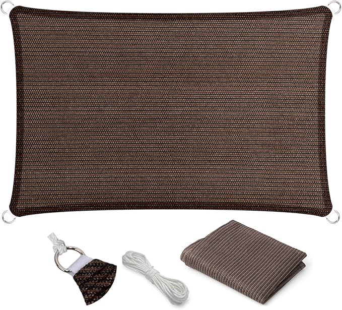 Eden's Decor Straight Flat-Edged Sun Shade Sail Rectangular 15' x 19' Brown UV-Blocking Outdoor Canopy Fabric Cloth Awning for Pergola Patio Garden Backyard Custom Size