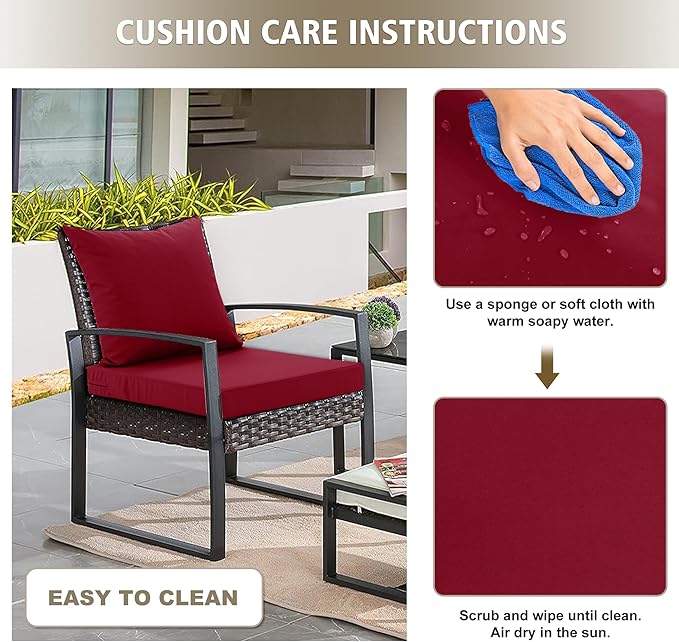 24x24 Inch Outdoor Cushions for Patio Furniture, Waterproof Outdoor Chair Cushions w/Fade-Resistant, Removable & Machine-Washable Covers, Deep Seat Sofa/Couch Pad Replacement – Set of 1/2/4, Burgundy
