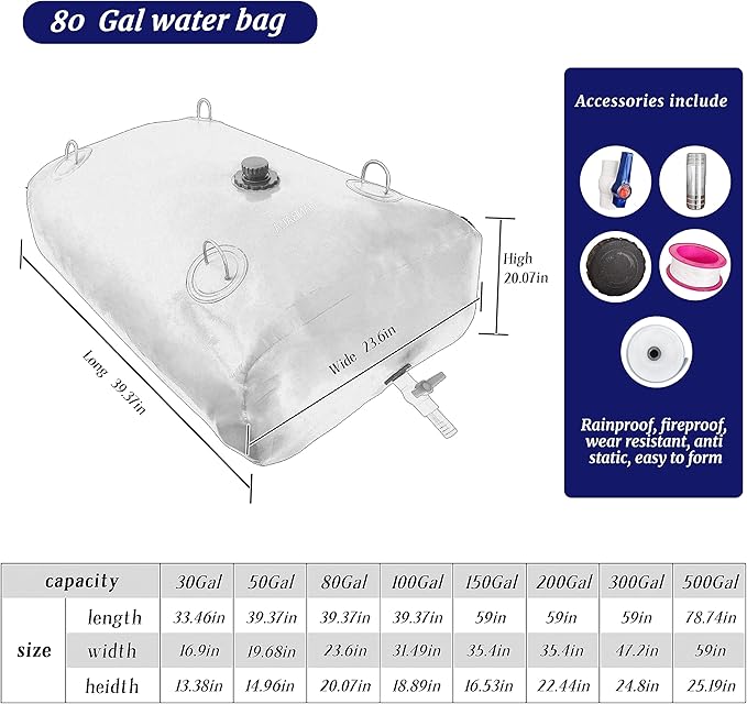 80Gal Portable Water Storage Bladder, Foldable Large Capacity Container Water Tank, Agricultural Irrigation, Camping, Firefighting, Outdoor Household Water