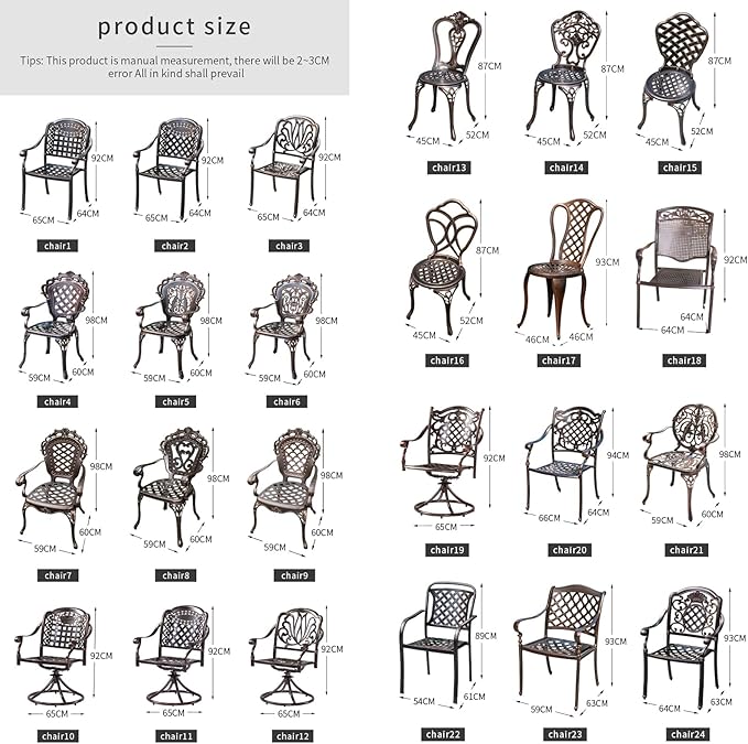 Outdoor Dining Chair Cast Aluminum Patio Chairs Set of 2 All-Weather Patio Dining Chair with Adjustable Feet for Backyard Garden (B-Style Finland Chair)
