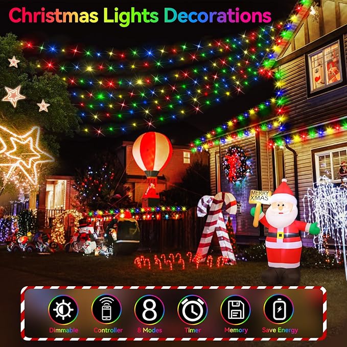Hezbjiti 2 Pack 1000 LED 403 FT Christmas String Lights Outdoor, 8 Lighting Modes IP44 Waterproof Fairy Lights with Timer and Dimmable Function for Party Tree Decorations (Multicolor, Clear Wire)