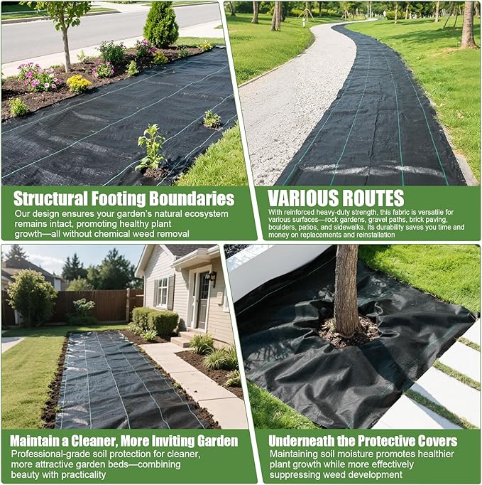 4FTx300FT Weed Barrier Fabric Heavy Duty, Gardening Landscape Fabric Cover Mat, Durable Weed Control Fabric for Garden Bed Cover, Landscaping, Commercial Driveway, Underlayment Use (4x300FTT-3.2OZ)