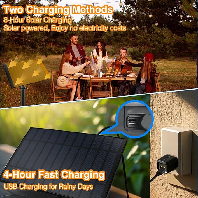 DAYBETTER 100FT Solar String Lights Outdoor Waterproof with Remote,50 LED Bulbs Dimmable&Timer,Patio Lights 3 Installation-Clips,Stakes&Nails for Outside Porch Garden Backyard Bistro