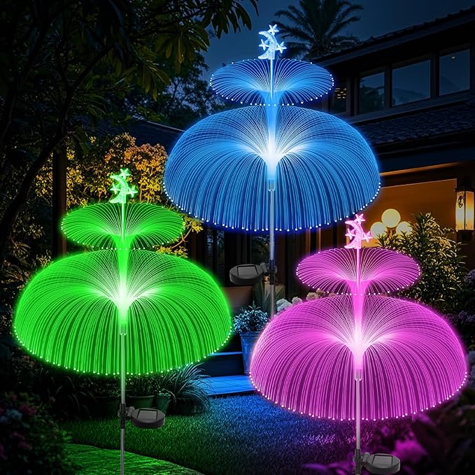 Solar Garden Lights Outdoor Solar Lights Waterproof Jellyfish & Star 7 Color Changing Solar Flower Lights for Garden Decor, Yard, Patio, Lawn, Pool, Party, Wedding, Gifts for Women/Mothers (3 packs)