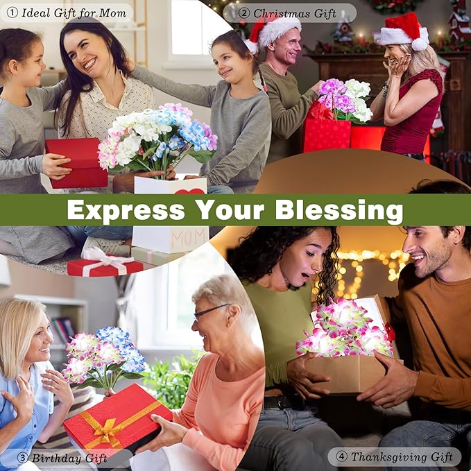 4 Pack Solar Garden Lights, Solar Flowers Lights with 4 Blooming Hydrangea Flowers, Waterproof Solar Lights Outdoor for Yard Porch Patio Backyard Pathway Gardening, 2 Lighting Modes, Colorful