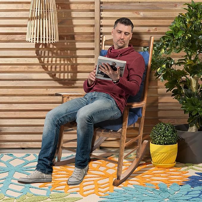 1 Pack Patio Chair Cushion, Rocking Chair Cushion with Ties Overstuffed Seat Back Cushion Pad for Outdoor Indoor Use, Blue