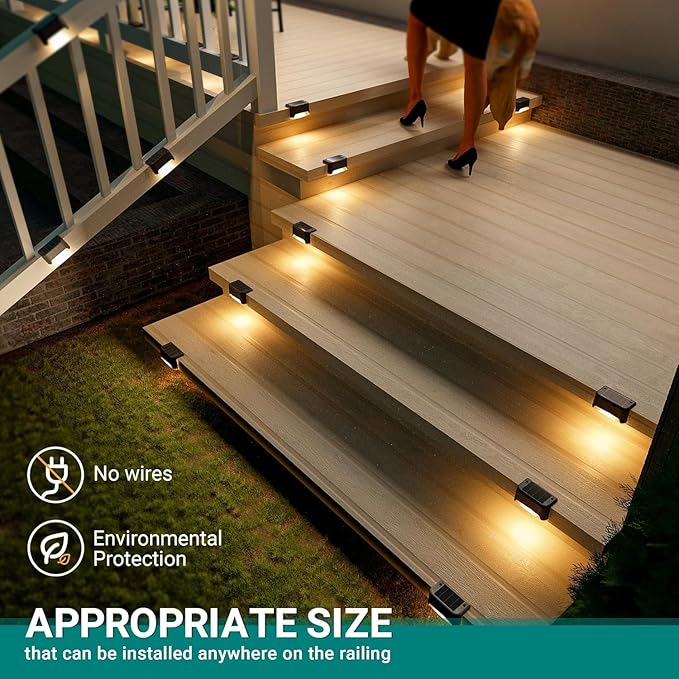 Solar Deck Lights Outdoor Waterproof 12Pack, Solar Powered Step Lights for Outside Stairs, Step, Fence, Yard, Patio, and Pathway(Warm White)