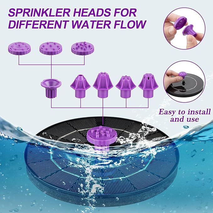 3.5W Solar Bird Bath Fountain Pump, Solar Powered Water Pump, Outdoor Water Fountain Pump with 8-in-1 Nozzles, 4 Fixed Pipes for Hummingbirds, Garden, Pool, Pond