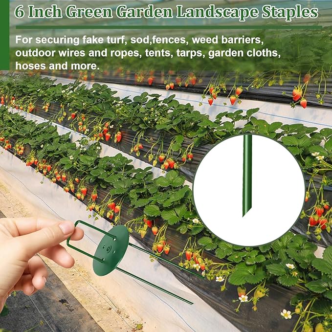 50Pcs U-Type Turf Staples for Artificial Grass + 50Pcs Buffer Washer, 6 Inch Garden Stakes Galvanized Landscape Staples, Proof Sod Pins Stakes for Securing Yard Fences Weed Barrier Cords Tents Tarps