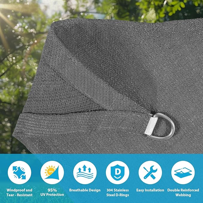 Amagenix Sun Shade Sail 7X9 Curved Edge Outdoor Shade Canopy Dark Grey Breathable 95% UV Block Shade Cloth for Patio Garden Backyard (We Make Custom Size)