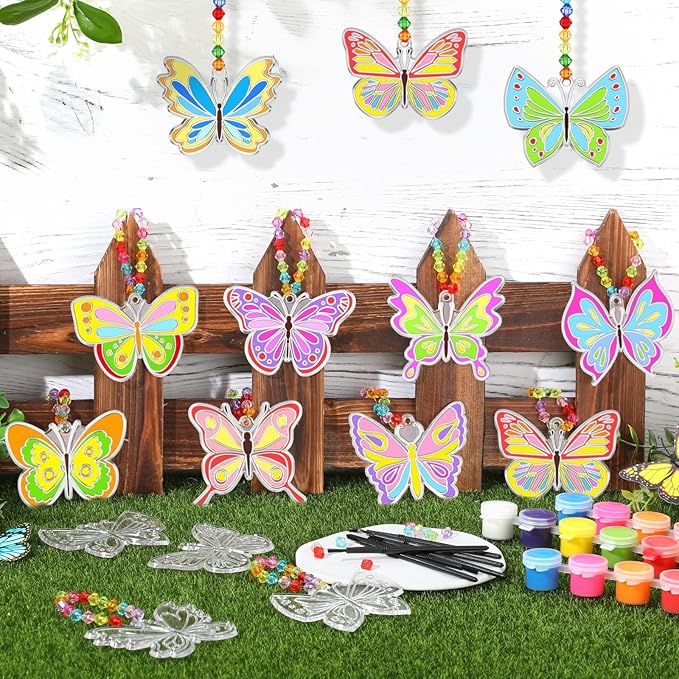 30 Sets Suncatchers Window Art Kits, DIY Sun Catchers Bulk Crafts Paint Your Own Window Ornaments for Boys Girls Classroom Home Party Birthday Activity Decor (Butterfly Style)