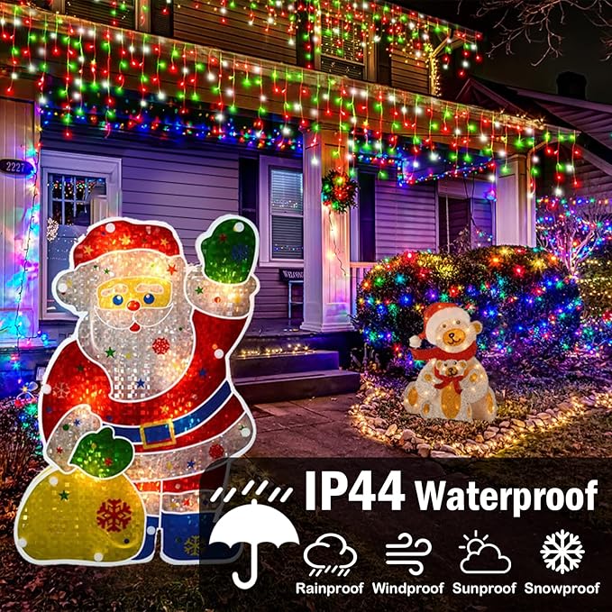 Hezbjiti Outdoor Christmas Lights, 400LED 33FT LED Fairy String Lights with 8 Modes and 75 Drops for Eaves, Party, Yard, Garden Decor
