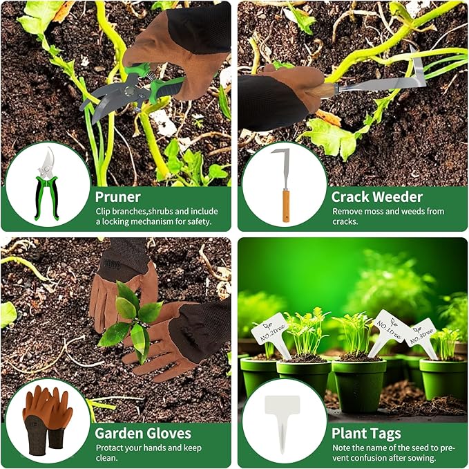 20-Piece Gardening Tools with Fashion and Durable Storage Bag - Heavy Duty Garden Tools Stainless Steel Rust-Proof Ergonomic Garden Tool Set - Ideal Gifts for Women and Men - Portable Gardening Kit