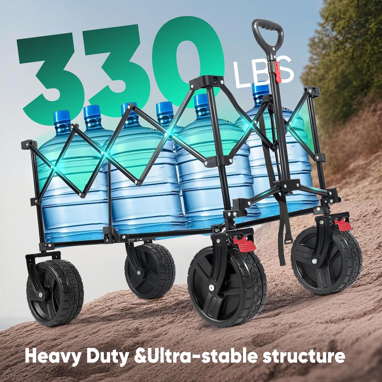 Collapsible Wagon Cart with Big All-Terrain Beach Wheels, Foldable Heavy Duty Wagons with Cup Holders, Utility Carts for Camping, Garden, Outdoor, Grocery, Sports. Grey