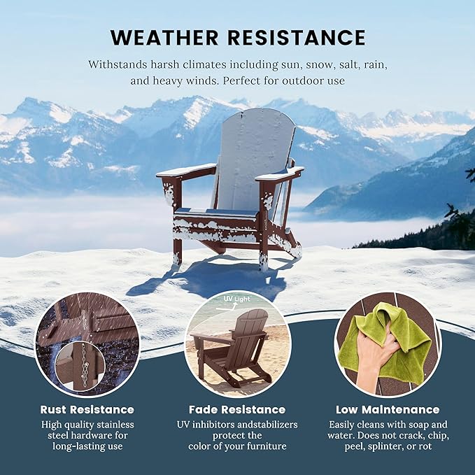 Westin Outdoors Laguna WO Home Outdoor Adirondack Folding Chair Lounger Seat Traditional Retro Home Furniture for Beach, Balcony, Backyard, Lawn, Patio, Pool, Deck, Garden (Dark Brown)