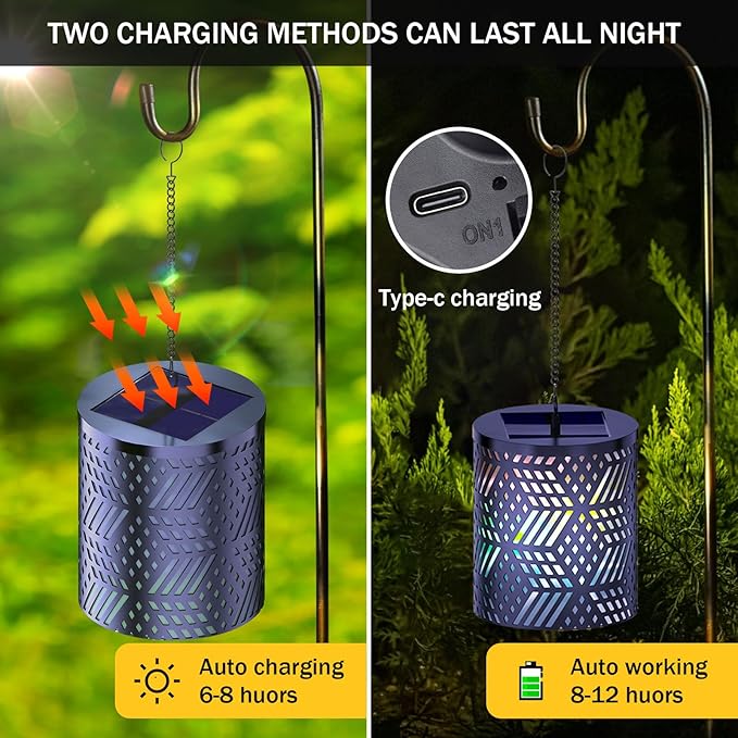 RGB Solar Lanterns Outdoor Waterproof Hanging Solar Lights Gifts for Men Women Metal Decorative LED Lanterns for Yard, Patio, Lawn, Tabletop, Pathway, Landscape, Garden Decor Diamond Pattern (1 Pack)