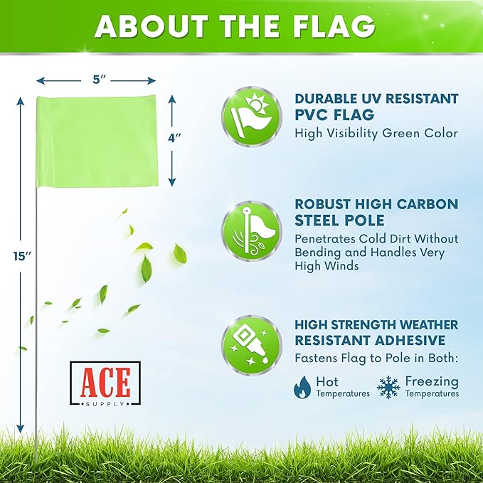 Fluorescent Lime Marking Flags 1000 Pack - 4x5x15 Inch Marker Flags for Outside - Markers For Lawn, Irrigation, Landscaping, Survey & Sprinkler Head Marking
