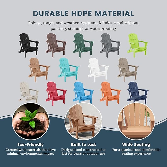 Westin Outdoors Laguna WO Home Furniture Adirondack Chair 4 PC Set Classic Outdoor Patio Folding Chair for Bon Fire Pit Lawn Backyard Beach Plastic Weather-Resistant (Teak)