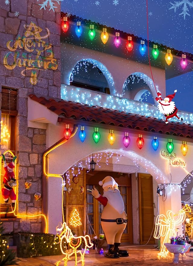 2 Pack Jumbo Lights C9 Christmas Pathway Lights Outdoor - 10.5 Feet 5 Lights Strawberry C9 Walkway Lights, C7 Lights Covered Jumbo Multicolor Light Bulb Outdoor Decorations for Lawn Garden Outside