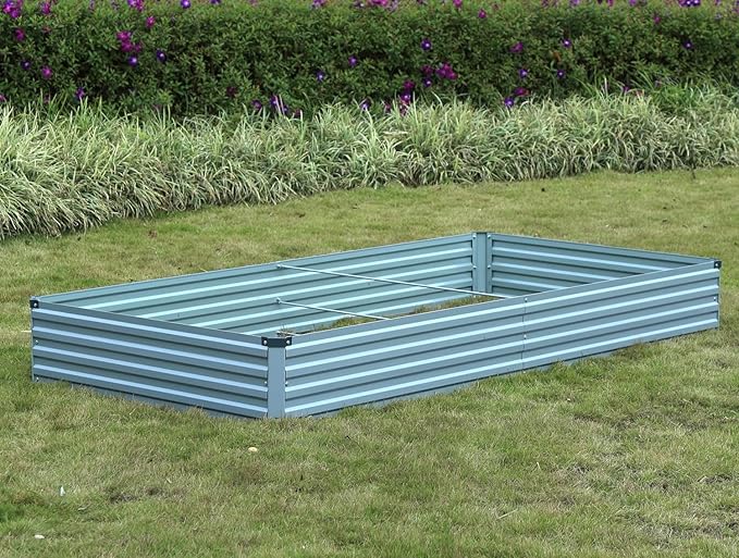 2 Pack 8x4x1FT Galvanized Raised Garden Beds Kit Outdoor Metal Gardening Planter Box for Vegetable Elevated Flower Herbs,Gray