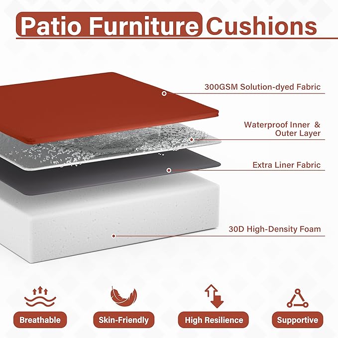 Patio Chair Cushions 22 X 22 X 4 Inch Waterproof Outdoor Seat Cushions for Patio Furniture, Outdoor Sofa Couch Pads with Ties & Handle, Set of 2, Terra Red
