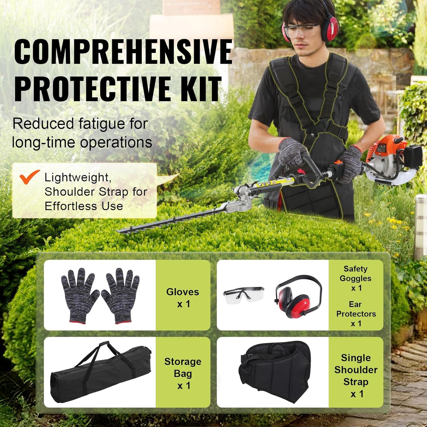 VEVOR 5-in-1 26cc 2 Cycle Gas Powered Dual Sided Hedge Trimmer, Weed Eater, String Trimmer, Edger, Pole Saw Chainsaw Pruner with EPA, CE and EMC Certification