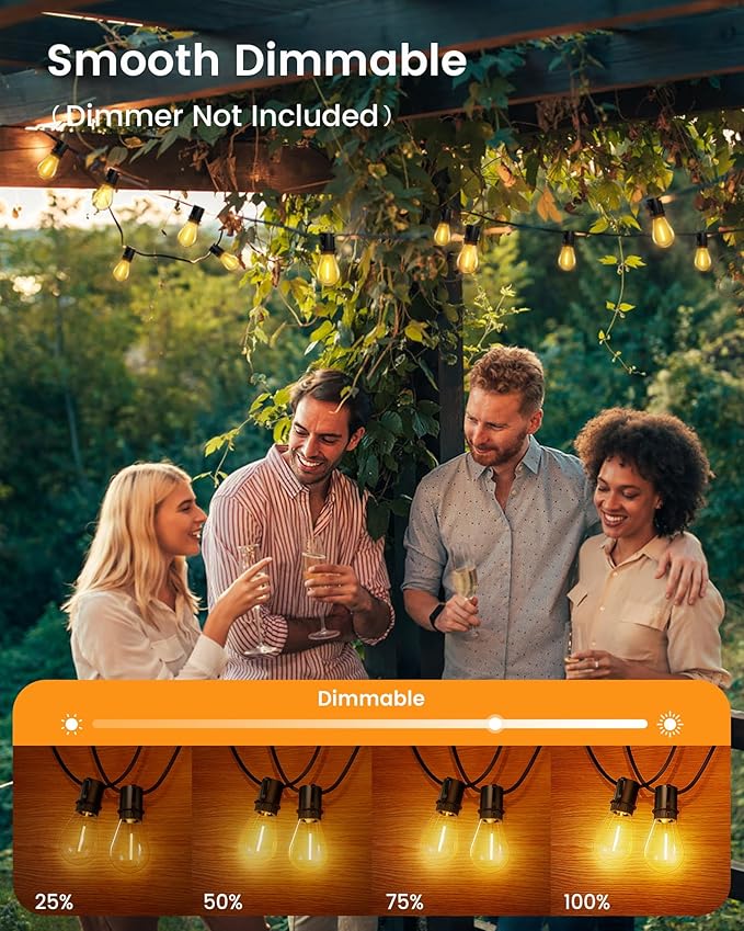 150FT Outdoor String Lights LED, 45+3 S14 Bulbs Shatterproof, IP54 Waterproof Dimmable for Large Outdoor Events, Resorts, Hotel Lighting - Commercial Grade Connectable