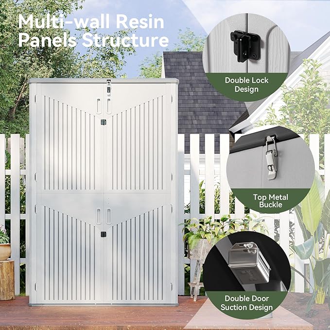 Aoxun Outdoor Storage Shed, 64 Cu.Ft Vertical Storage Sheds Outdoor with Floor, Outdoor Waterproof Storage Cabinet for Garage Storage, Pool Storage, Bike Shed, Garden Shed (White)